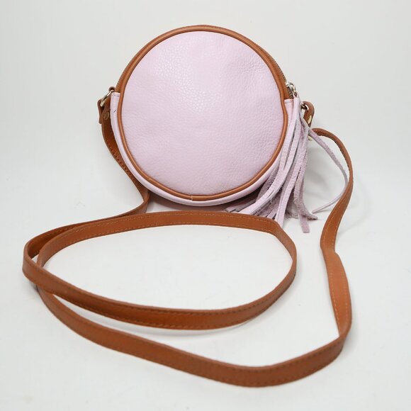 Valentina Italia Pink Small Circle Crossbody Bag Adjustable Strap Luxury Leather - Picture 5 of 12